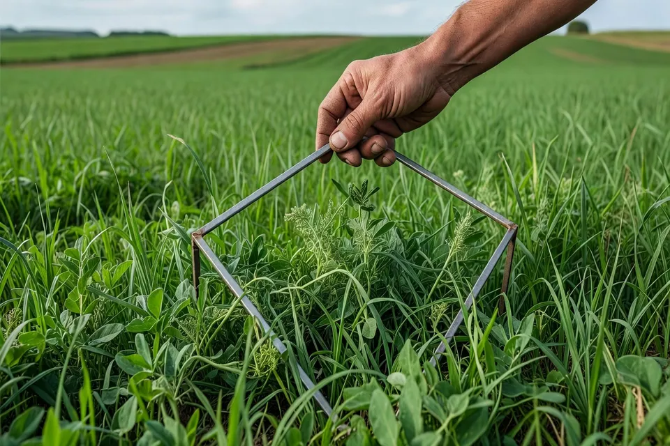 Mesure de la biomasse d'un couvert végétal au champ avec un quadrat