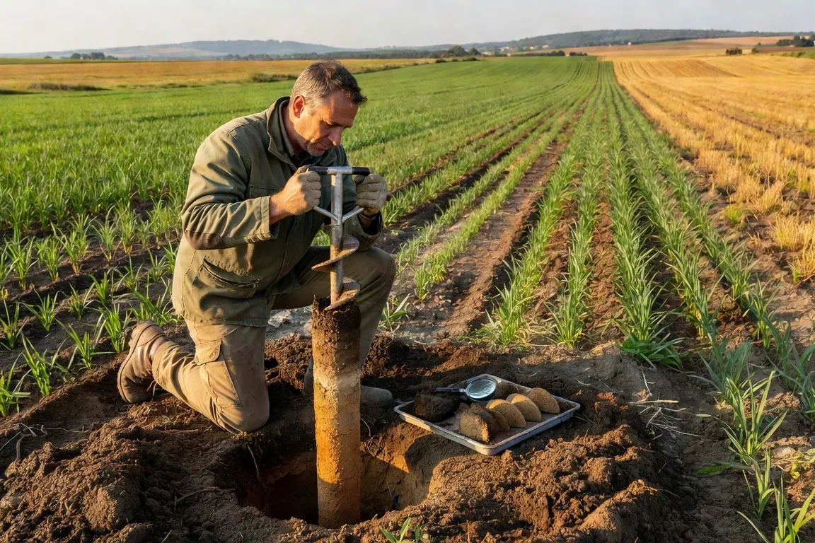 Prelevement et analyse de sol agricole sur une exploitation